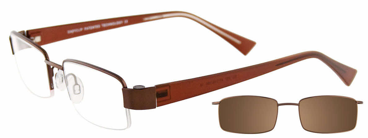 EasyClip EC257 With Magnetic Clip-On Lens Men's Eyeglasses In Brown