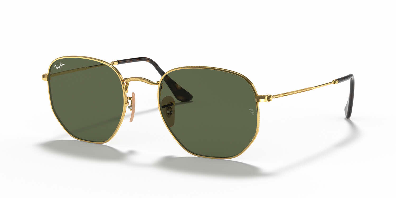 Ray Ban Hexagonal Flat Lenses Sunglasses RB3548N 001 Polished Gold Frame Green Classic G 15 Lenses 48mm