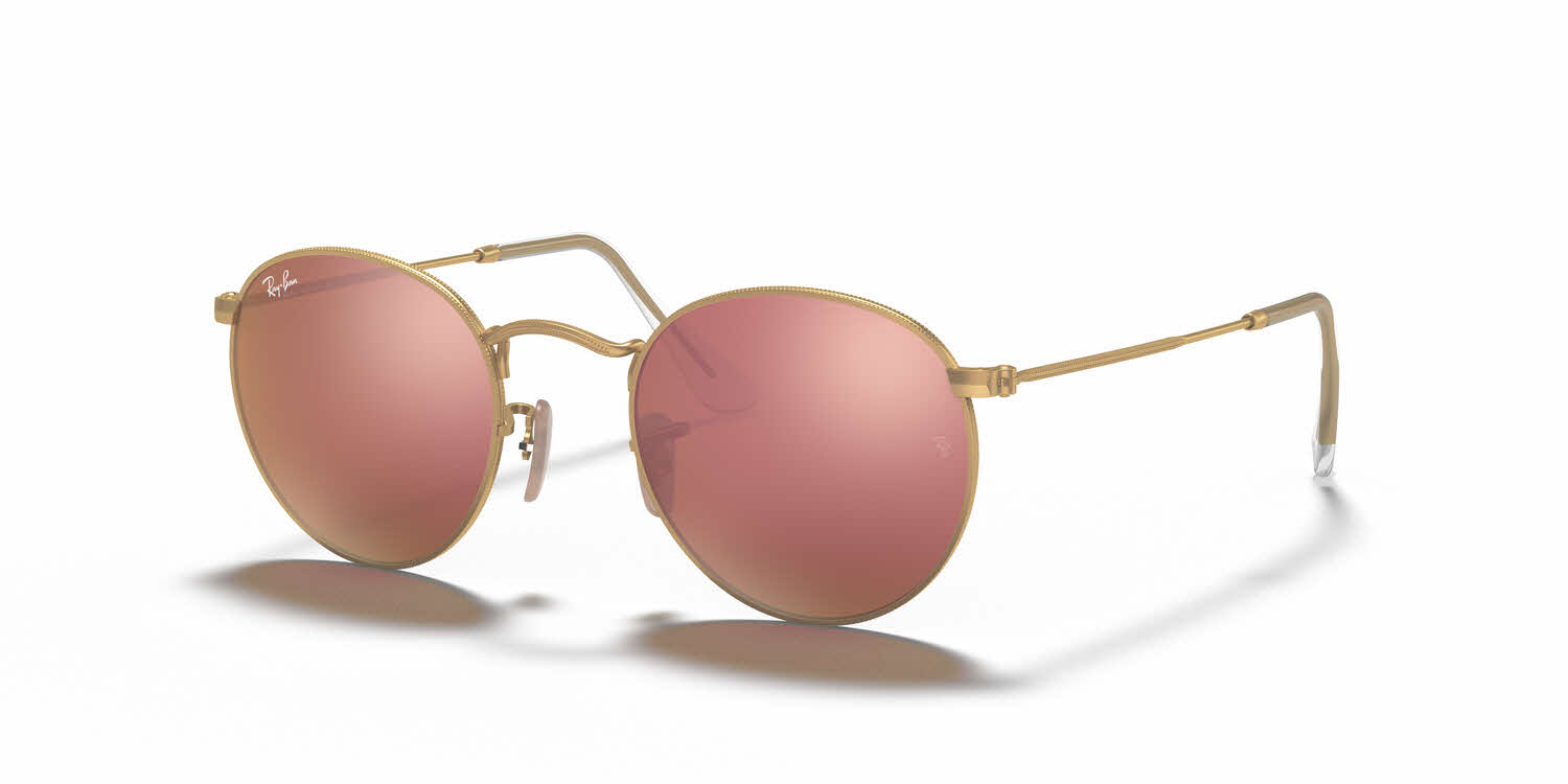 Ray Ban Mirrored Round Metal Sunglasses Gold Pink Women s Sunglasses Round Sunglasses