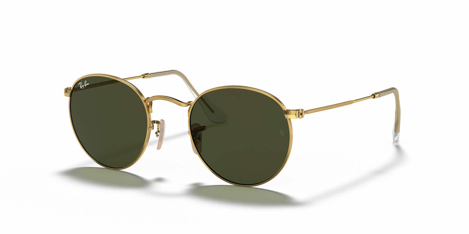 Ray Ban Round Metal Sunglasses RB3447 001 Polished Gold Frame Green Classic G 15 Lenses 53mm